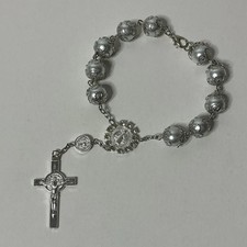 NEW One Decade Saint Benedict Cross Glass Rosary Bracelet w/ Crucifix & St Medal picture