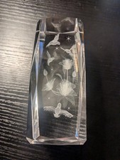 I Love You Crystal Hologram 3D Paperweight W/Hummingbirds & Roses picture