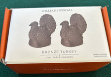 Set Two Williams-Sonoma Bronze TURKEY Tiny Taper Candle Holders NIB Thanksgiving picture