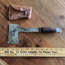 WESTERN BOULDER COLO USA Hatchet w STACKED HANDLE & Leather BELT CASE Vtg Tool picture