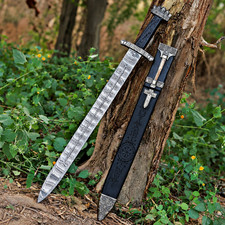 Hand Forged Viking Damascus Steel Sword – Medieval Norse Long Sword Gift for Men picture