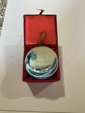Hand Painted Glass Christmas Ornament Japanese Great Wave Scene W/Velvet Box picture