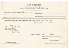 Antique Ephemera B.D. Collins Weigher & Gauger Receipt 1945 New Orleans picture