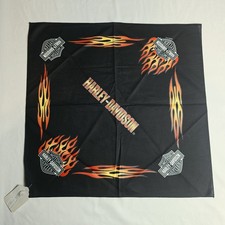 Vtg Harley-Davidson Top Flame Bandana Motorcycle Black Red Orange Scarf 2003 picture