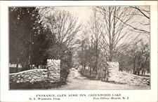 Entrance Glen Aerie Inn Greenwood Lake Postcard c1910 Hewitt NJ Stone Pillars picture