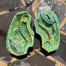 Pair Vintage MCM Ceramic Green/ Blue Ash Trays W/ Lids picture