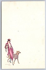 K36/ Interesting Postcard c1910 Art Nouveau Woman Dogs Dress Belgium 557 picture