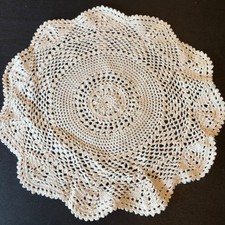 Vintage Hand Crochet Doily Off White Cotton Lace Scalloped Round 10 Inch picture