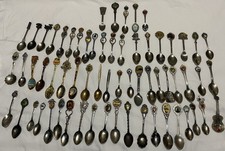 Lot of 64 Mini Souvenir Spoons, Gold Electroplated, Pewter, Brass, Disney, 2 lbs picture