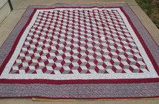 Vintage Quilted Patchwork Tumbling Blocks Diamomd 3D Quilt Hand Sewn 78