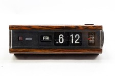 Vintage 1970s Copal 229 Flip Clock Alarm Day Woodgrain Japan Mad Men Working picture