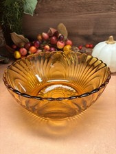 VTG Indiana Glass Lotus Bowl Amber Glass Serving Dish Mid Century Modern MCM picture