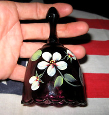 Fenton Signed Hand Painted Flower Blossoms Amethyst Glass Bell J Powell dogwood? picture