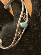 Baby Cuff Genevieve Sherman Navajo Handmade Sterling 925 Kingman Turquoise 1.7” picture