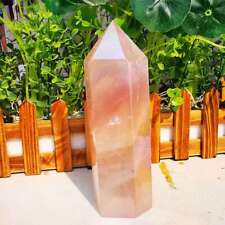 585g electroplated natural pink rose quartz obelisk rainbow crystal point reiki picture
