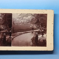 Bournemouth Stereoview C1880 Real Photo Dorset Childrens Corner Pond Yacht Sail picture