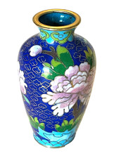 Vintage Cobalt Blue  Floral Cloisonne Miniature Vase 3