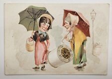 1870's-80's J & P Coats Six Cord Thread Old Ladies In Rain Victorian Trade Card picture
