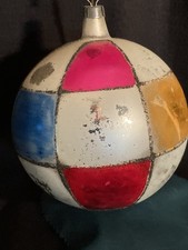 Vtg. 1950s Jumbo Hand Painted Christmas Ornament 4 1/2” Mica Round picture