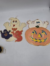 Vintage 80s 90s Goofy Ghosts & Pumpkin Plastic Window Hangings picture
