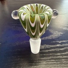 Clover Glass 14MM Slide Bowl For a Water Pipe Forest Green, Green, White Swirl  picture
