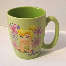 Disney Store Tinker Bell Fairy Large 20oz Beautiful Green Coffee Mug Pink Floral picture