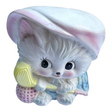 Vtg Napco Ceramic Anthropomorphic Baby Planter Cat Golfer Pastel Retro 8594 FLAW picture
