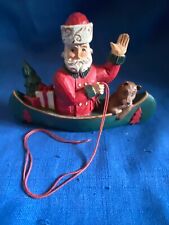 Retired Santa in Canoe Ornament David Frykman Midwest Of Cannon Falls Folk Art picture