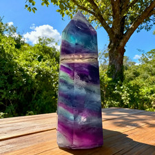 Natural Rainbow Fluorite Crystal Tower Obelisk Reiki Healing Meditation Decor picture