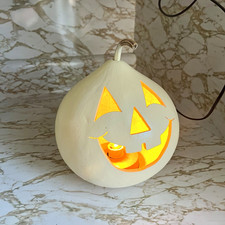 Vintage Handmade Light Up Gourd Jack O Lantern Pumpkin Lamp Halloween Fall Decor picture