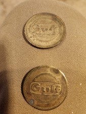 2 Vtg GULF TOKEN / COIN - FREE CAR WASH / NO CASH VALUE ADVERTISING PROMO picture