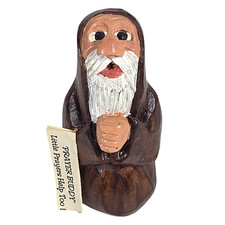 Vtg Ken Miller Prayer Buddy Hand Carved Wood Monk Friar Figurine Signed Folk Art picture