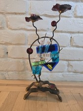 Gary Rosenthal Abstract Metal Glass MCM Brutalist Shabbat Candle Holder picture