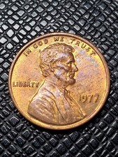 1977 US Lincoln Wheat Cent Coin, Vintage, Nice Color, 19mm, 3.13g picture