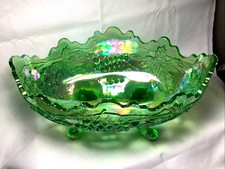 Large L.G. Wright Grape & Cable ICE GREEN Iridescent Carnival Glass Bowl     372 picture