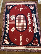 Vintage Wylde Weaves Horse Racing Tapestry Throw Blanket 70x50” Equestrian LN picture