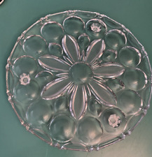 Vintage footed glass cake platter serving tray w/ Daisy Center picture
