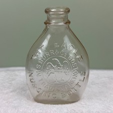 Antique The Eagle MS Burr & Co Boston Glass Nursing Bottle Embossed Eagle Logo picture