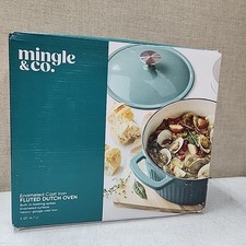 NEW Mingle & Co. 5Qt. Fluted Enameled Cast Iron Dutch Oven. Green picture