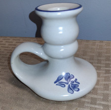 Vintage Yorktowne Plaltzgraff Stoneware Candle Holder, Blue Flowers, EXUC picture