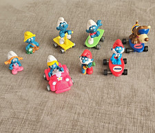 Smurfs Smurfette & Papa Smurf Figurine Lot w/ Wheeled Vehicles picture