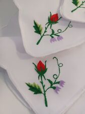 White linen napkins and Small Table Topper Embroidered Rosebuds Cottagecore  picture