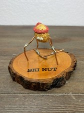 Vintage Souvenir Handmade Peanut Skier on wood base ‘Ski Nut’ Funny Novelty picture