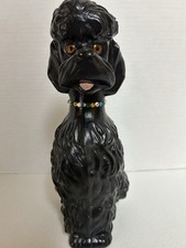 Exquisite MCM Ceramic Black Poodle w Glass Eyes & Gem Collar 10 X 5” Handmade picture