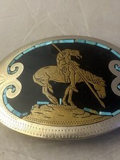 INCREDIBLE Large Vintage Johnson Held NAVAJO Blue Gem Turquoise Belt Buckle picture