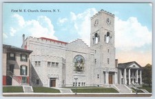 New York Geneva First Methodist Church Main Street Ontario County 1914 Postcard picture