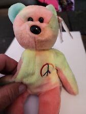 1996 Peace Bear Ty Beanie Baby Plush Collectible Crooked Nose, Tage Error  picture