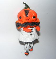 Handmade Primitive Spun Cotton  Pumpkin Head  Halloween Ornament OOAK  Folk Art picture