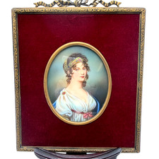 Antique Oval Miniature Portrait Queen Louise of Prussia Framed Velvet Signed picture