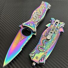8” Rainbow Dragon Tactical Spring Assisted Open Folding Pocket Knife Hunting picture